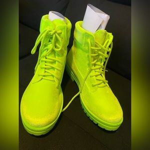 NEON LIME FAUX VELVET COMBAT BOOTS size 6.5